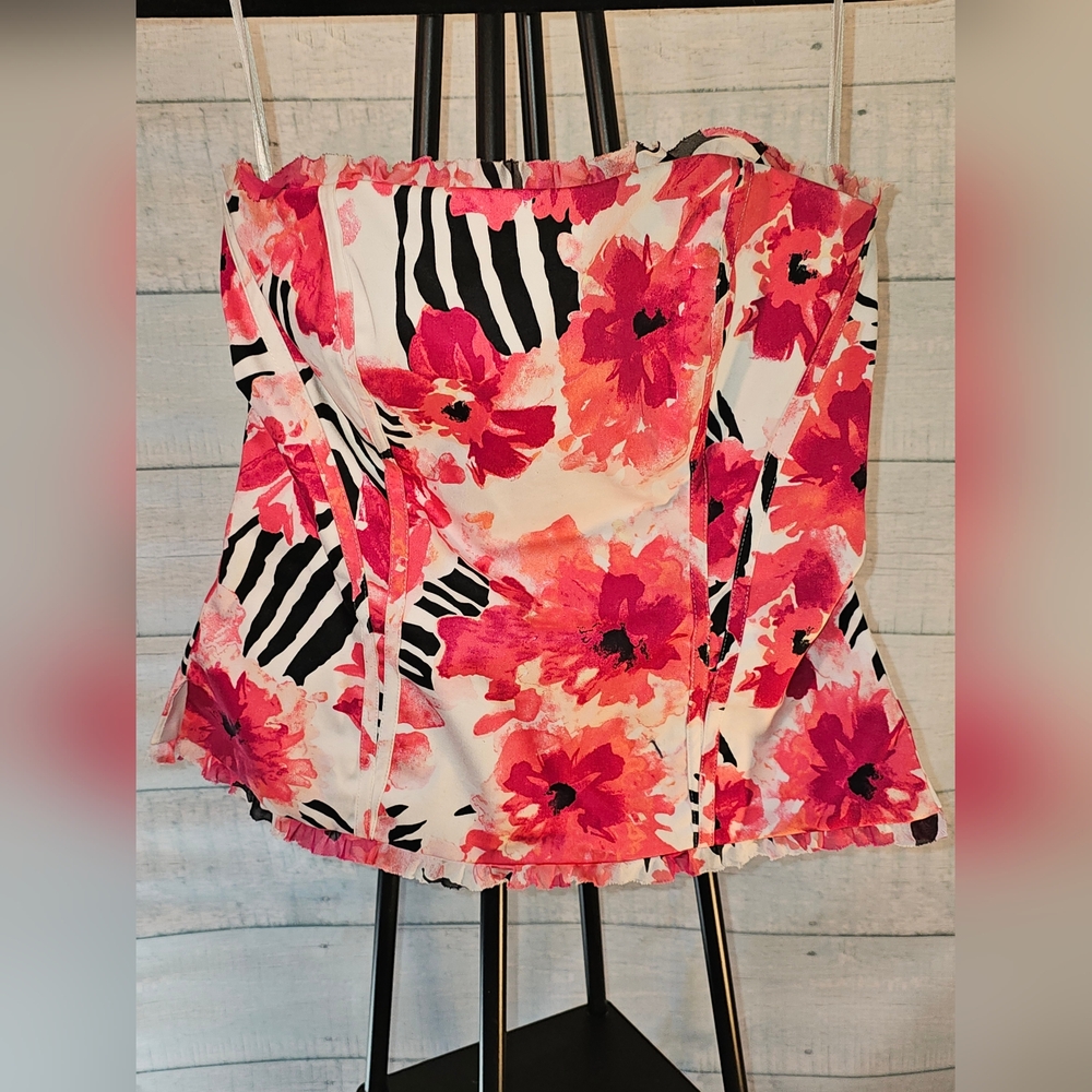 Y2K White House Black Market Pink Floral Corset Top